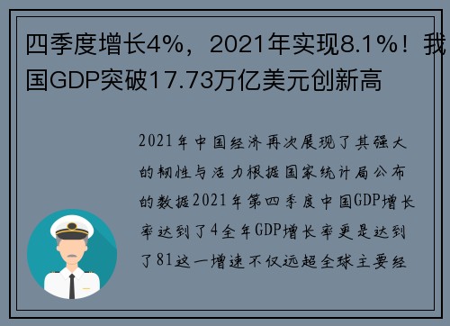 四季度增长4%，2021年实现8.1%！我国GDP突破17.73万亿美元创新高
