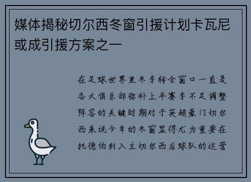 媒体揭秘切尔西冬窗引援计划卡瓦尼或成引援方案之一