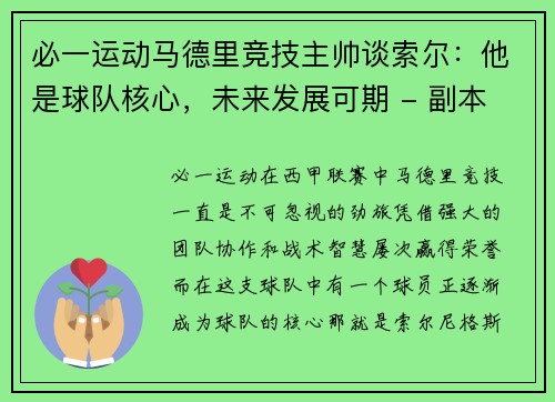 必一运动马德里竞技主帅谈索尔：他是球队核心，未来发展可期 - 副本
